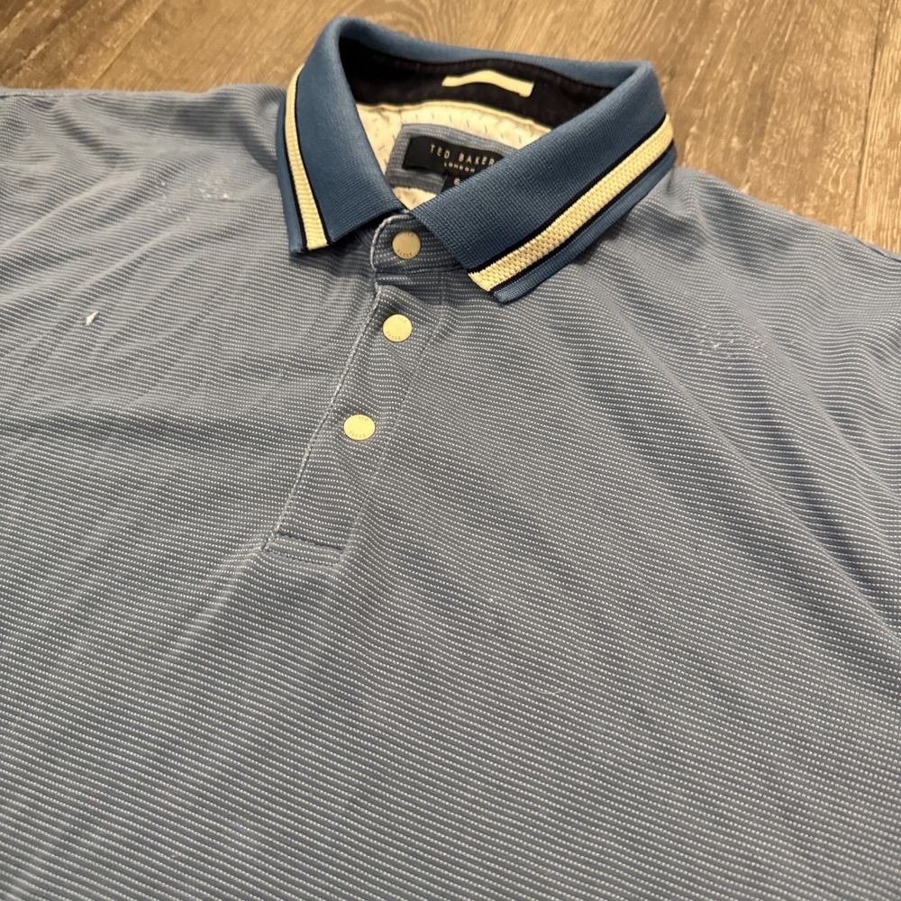 Ted Baker Polo Shirt Mens 6 XXL Blue Preppy Golf Pique Rugby Contrast Trim Adult